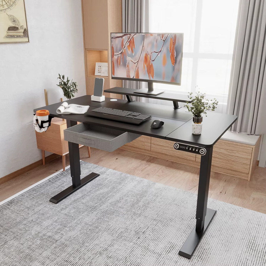 Radlove Elektrischer Schreibtisch Höhenverstellbar mit Monitorständer und Schublade, Schwarz, Breite: 140 cm - Bild 3