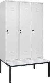 C+P Spind Classic PLUS Garderobenschrank mit Sitzbank, 3 Abteile, Farbe: Reinweiß, B/T/H: 212,0 x 120,0 x 81,5 cm - Bild 1