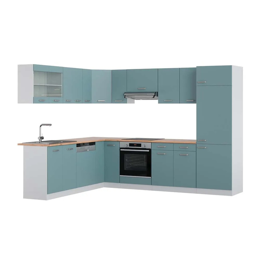 Vicco R-Line Eckküche modern in Blau-Grau und Weiß mit Eiche-Optik, B/T/H: 227 x 287 x 207 cm - Bild 1