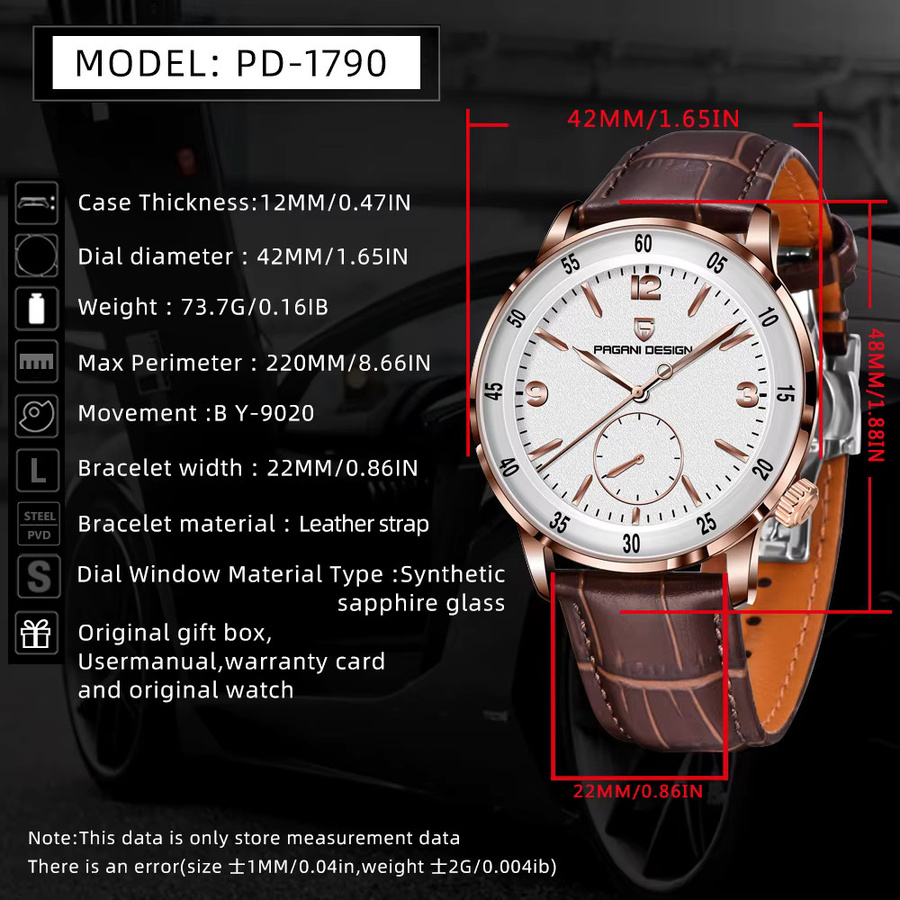 PAGANI DESIGN Armbanduhr, Automatik, Saphirglas, 42 mm, Bicolor, Herren - Bild 6