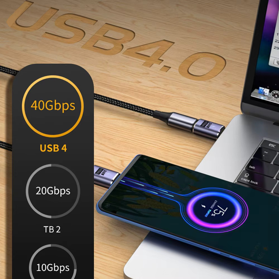 UGOURD USB4 Adapter USB C zu USB C Thunderbolt 3/4 40Gbps OTG Verlängerungskabel Konverter in Grau - Bild 2
