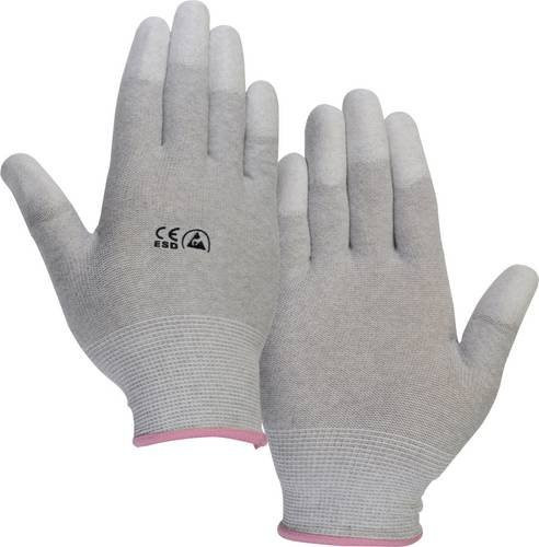 TRU COMPONENTS EPAHA-RL-S ESD-Handschuh aus Polyamid mit PU-Beschichtung an den Fingerspitzen, Farbe: Grau, Größe: S - Bild 1