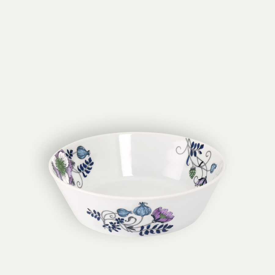 Vallila Linnea Servierschale aus Porzellan mit floralem Muster in Weiß und Blau, Durchmesser: 23 cm - Bild 1