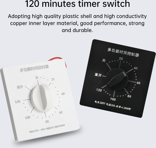 Aideepen Mechanischer 120-Minuten-Countdown-Timer-Schalter Typ 86 für AC 220 V in Gold - Bild 1