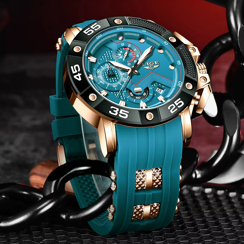 TOP LIGE Armbanduhr Quarz, Silikon, Blau, Gold, Herren - Bild 6