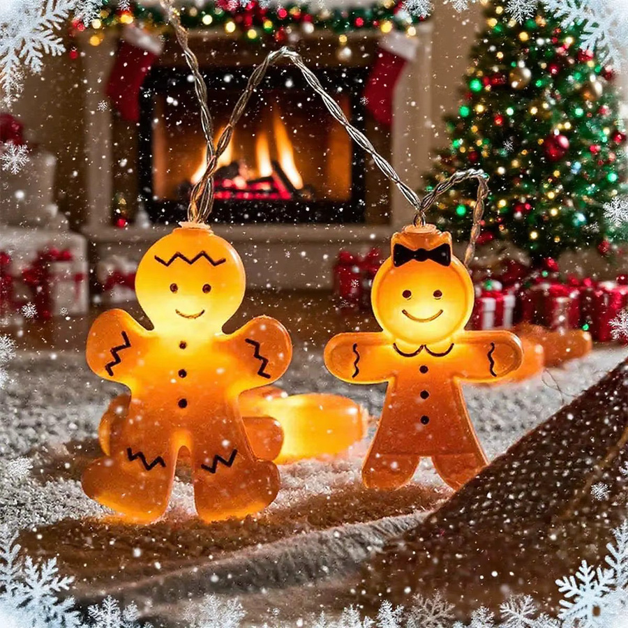 Peach Forest LED Weihnachts-Lichterkette Lebkuchenmann in Orange für die Dekoration von Fenster und Innenräumen - Bild 2
