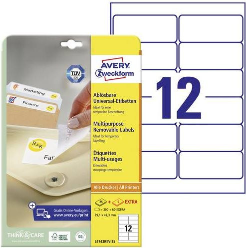 Avery Zweckform L4743REV-25 Universal-Etiketten, Weiß, Papier, 360 Stück, Wiederablösbar - Bild 1