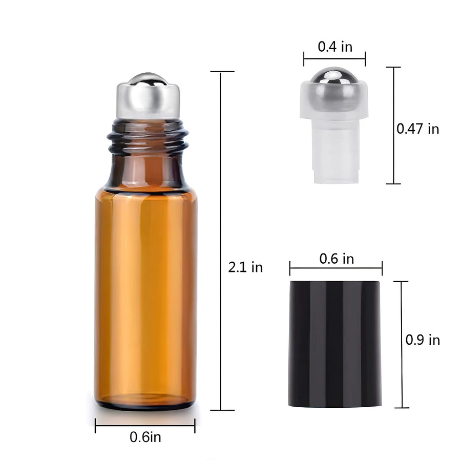 FIGHTYU Roll-On-Flaschen, 10er-Pack, bernsteinfarbenes Glas, 5 ml, Edelstahl-Roller, schwarz - Bild 4