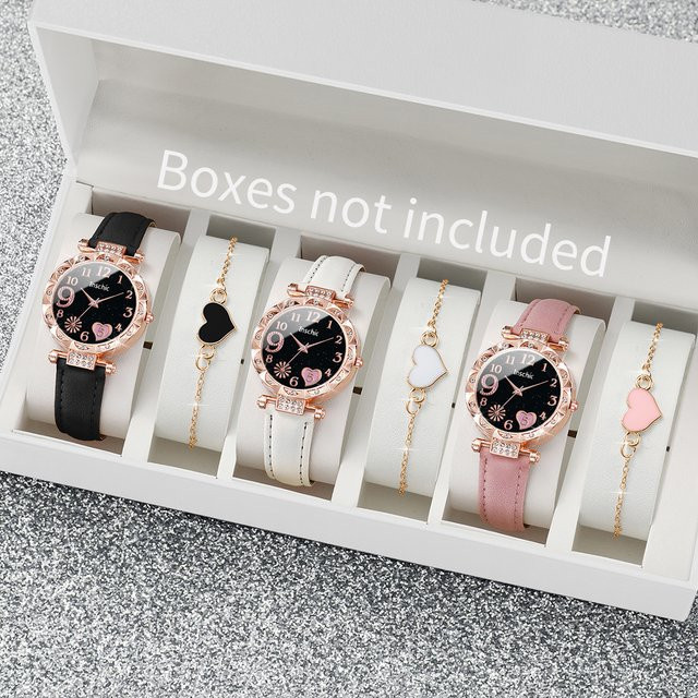 Armbanduhren Set, Quarzuhr, Leder, Roségold, Zirkonia, Damen - Bild 1