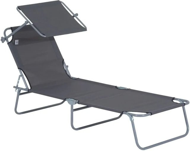 Outsunny Sonnenliege klappbar mit Sonnendach und verstellbarer Kopfstütze, Grau, B/H/T: 187 x 36 x 58 cm - Bild 1