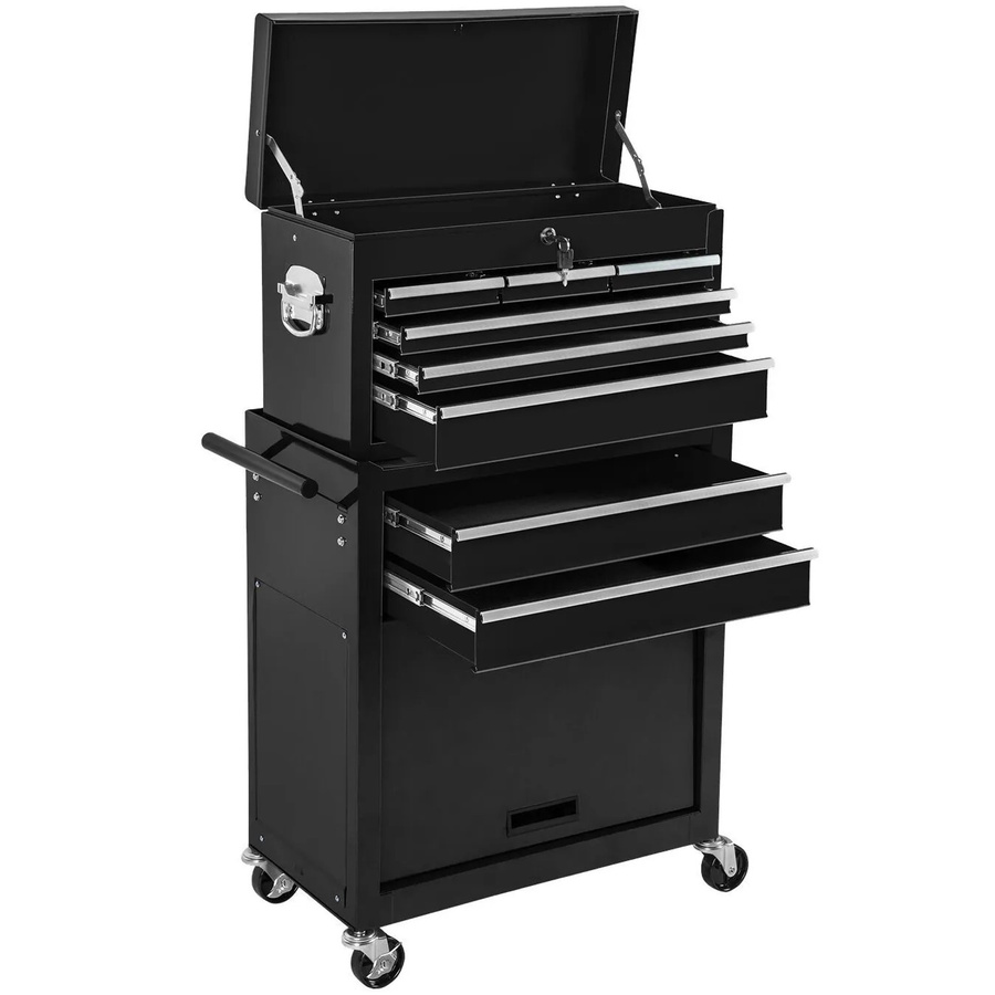 Tectake Werkzeugwagen Schwarz mit 8 kugelgelagerten Schubladen und Antirutschmatten, Belastbarkeit 150 kg, B/T/H: 69 x 33 x 110 cm - Bild 2