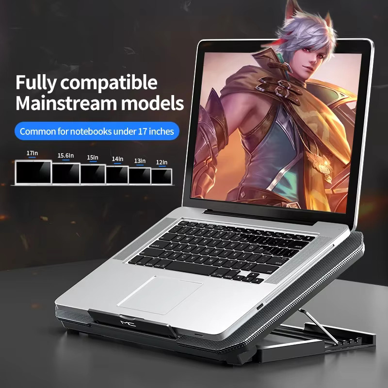 YYLMONE Q100 Gaming-Laptop-Kühler 17 Zoll mit LED-Display, 2600 U/min und zwei USB-Anschlüssen, Schwarz - Bild 2