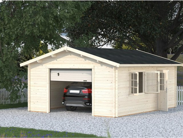 Palmako Garage Roger mit Sektionaltor und Fenstern, Holz, Dunkelgrau-Weiß, B: 450 cm x T: 550 cm - Bild 1