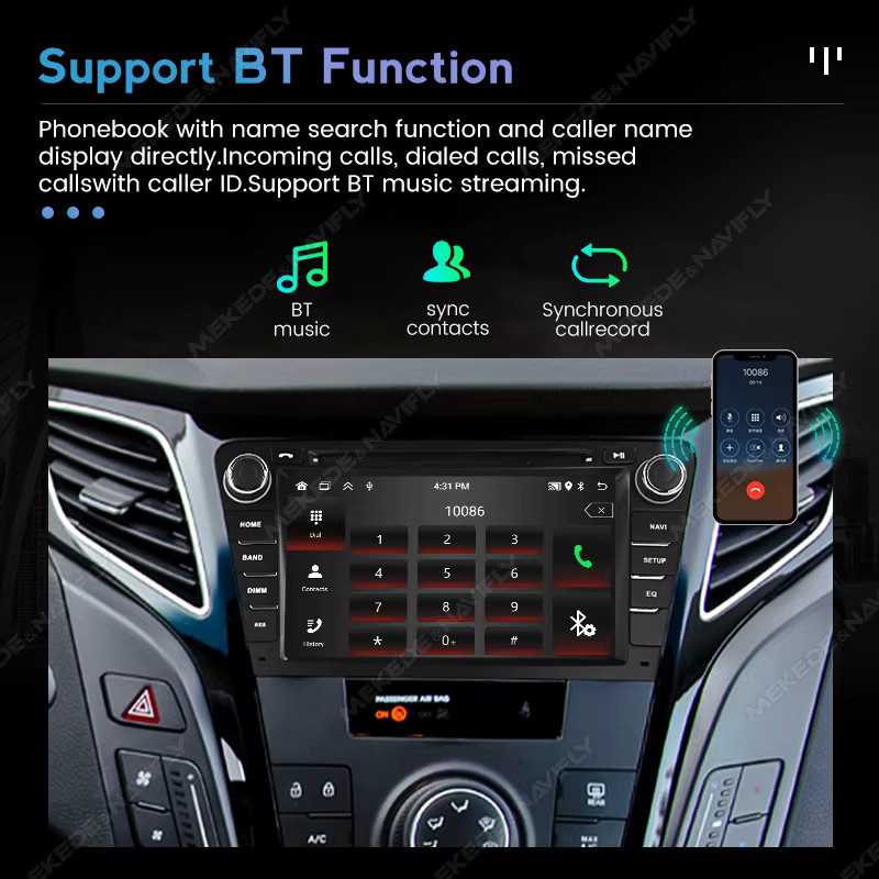 NAVIFANS Android 2DIN Multimedia Autoradio mit 7 Zoll Display für Hyundai I40, Carplay und GPS, Schwarz - Bild 3