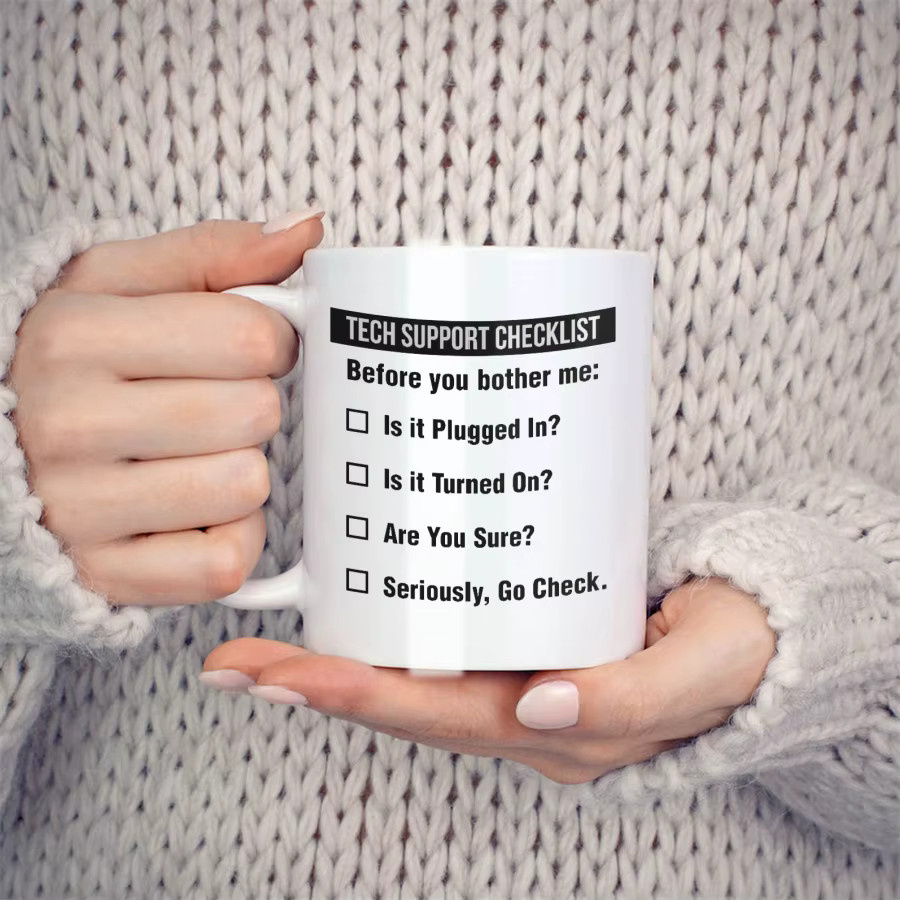 PEJAFAN Tech Support Checklist Tasse aus Keramik für Damen und Herren, Weiß, 325 ml - Bild 2