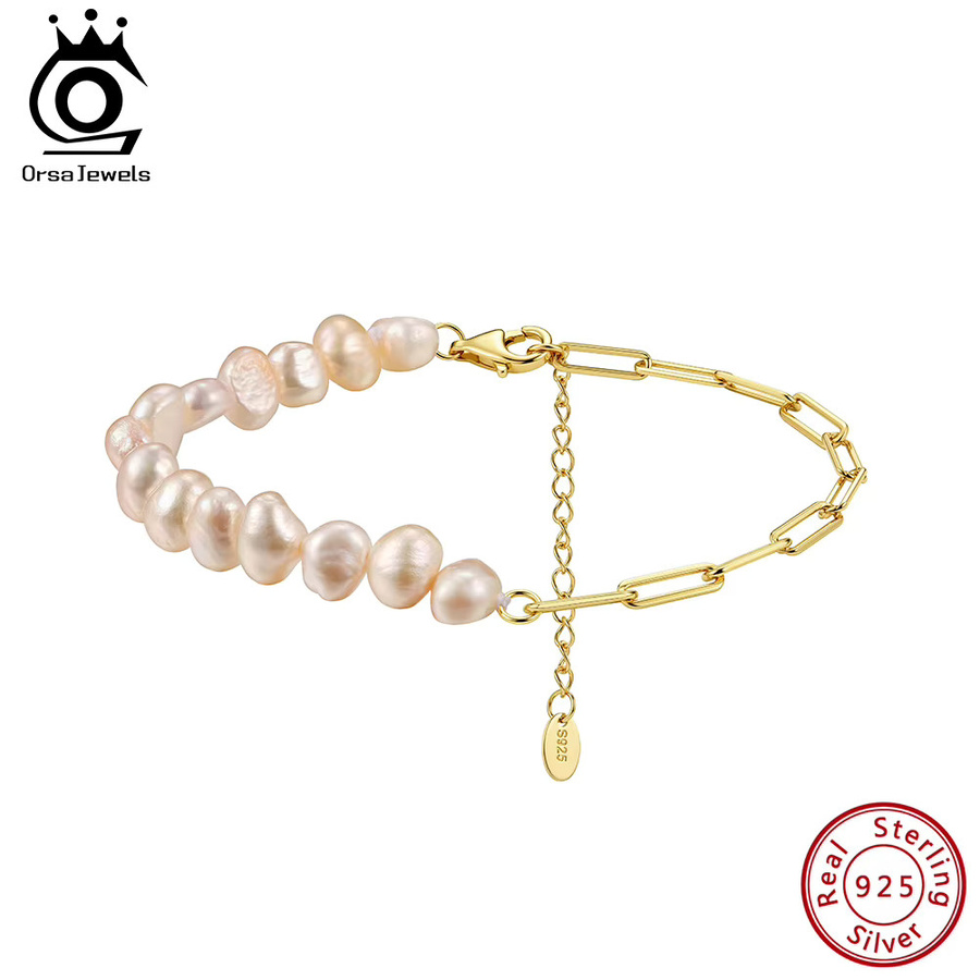 ORSA JEWELS Paperclip-Gliederkettenarmband, 925 Silber, Perle, Damen - Bild 3