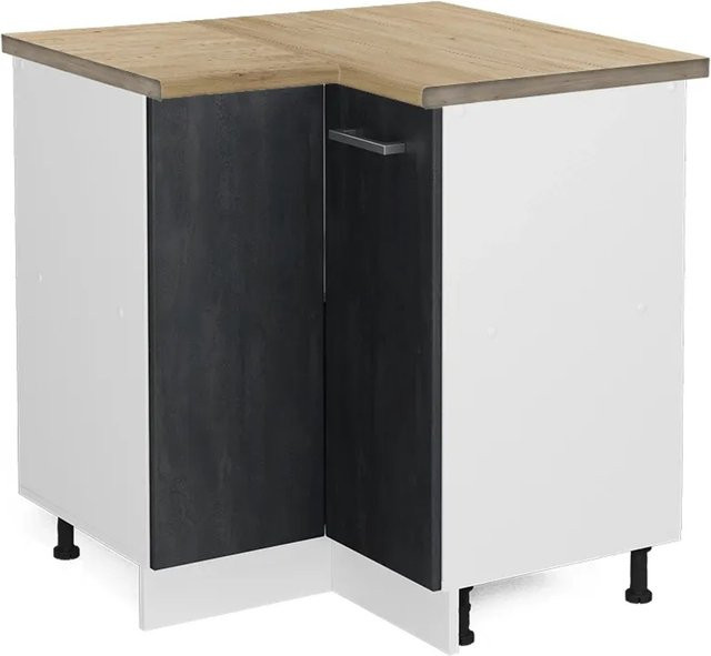 Vicco Eckunterschrank R-Line Küchen Eckschrank in Schwarz Beton und Weiß mit Arbeitsplatte in Eiche - Bild 2