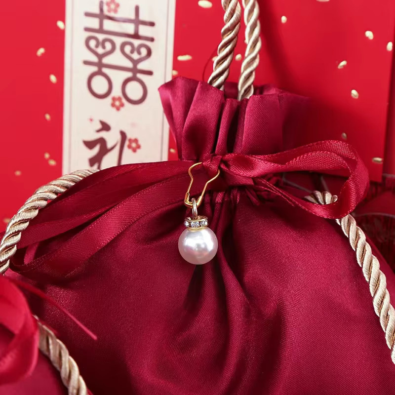 10 Stück Samtbeutel und Seidenbeutel in Rot mit Perlenschnur für Schmuck und Hochzeitsgeschenke - Bild 3