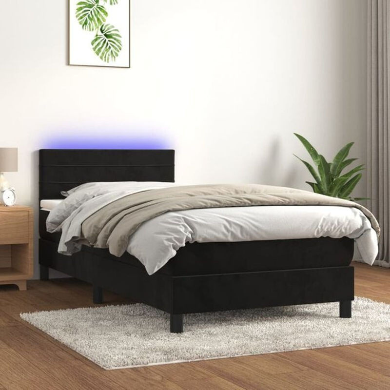 vidaxl Boxspringbett mit Matratze und LED in Schwarz aus Samt, B/B: 90 x 190 cm - Bild 1