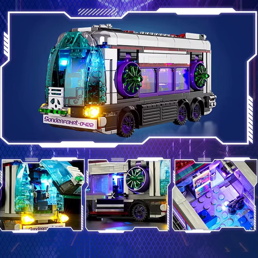 barweer Cyberpunk Zukunftsbus, Klemmbausteine, mit 2 Figuren, LED-Bausteine - Bild 2