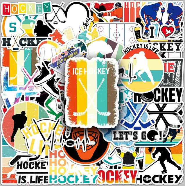 50 Stück Eishockey Aufkleber von Binchi Outdoor Product, Cartoon Graffiti Sticker wasserfest für Helm, Motorrad und DIY-Projekte, Mehrfarbig - Bild 1