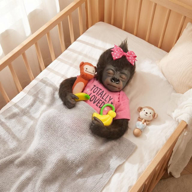 NPK Original Reborn Baby Orang-Utan Puppe, Schwarze Affen-Sammelpuppe - Bild 1