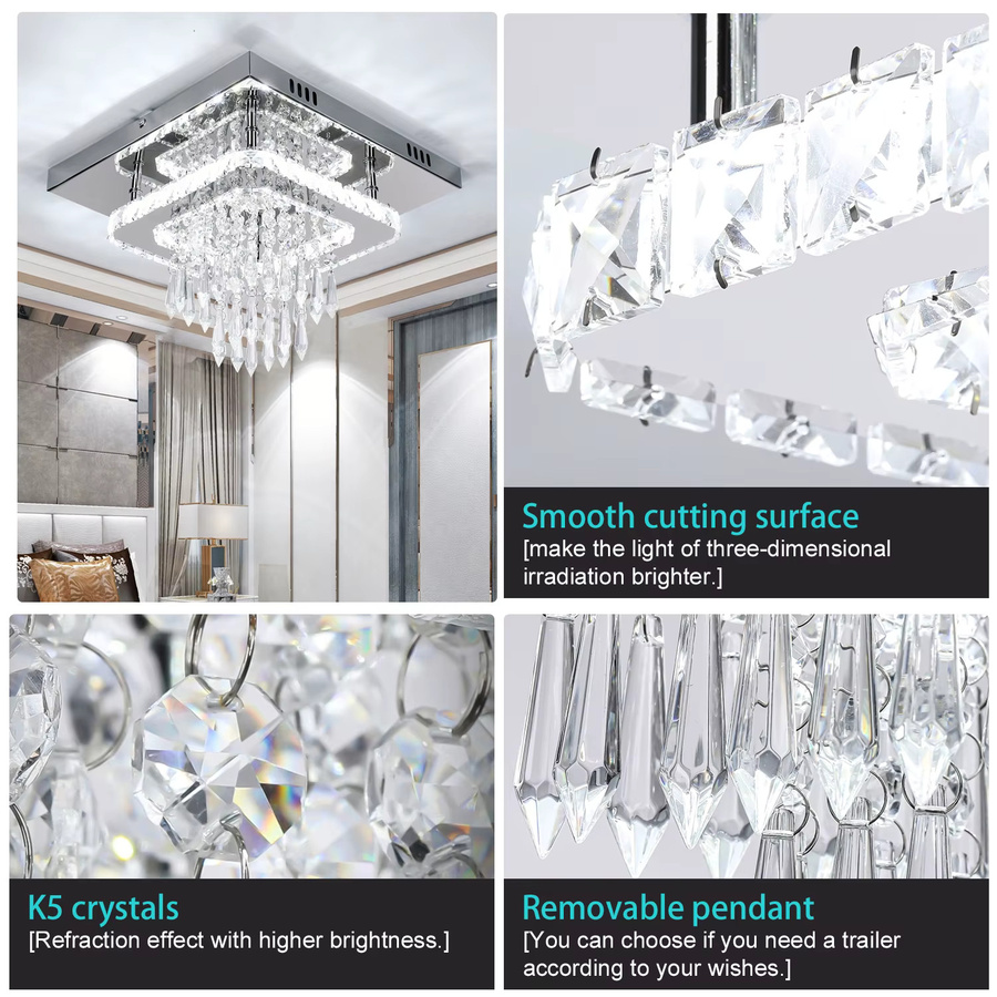 Oyajia LED Kristall-Deckenleuchte in Chrom und Transparent mit kaltweißem Licht, Durchmesser: 30 cm - Bild 6