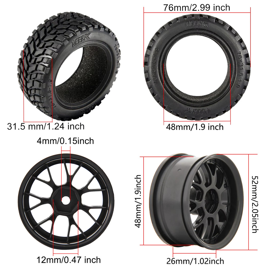 NeebRC RC Off Road Auto Reifen, 4-teiliges Set, Gummi, 1:10 - Bild 3