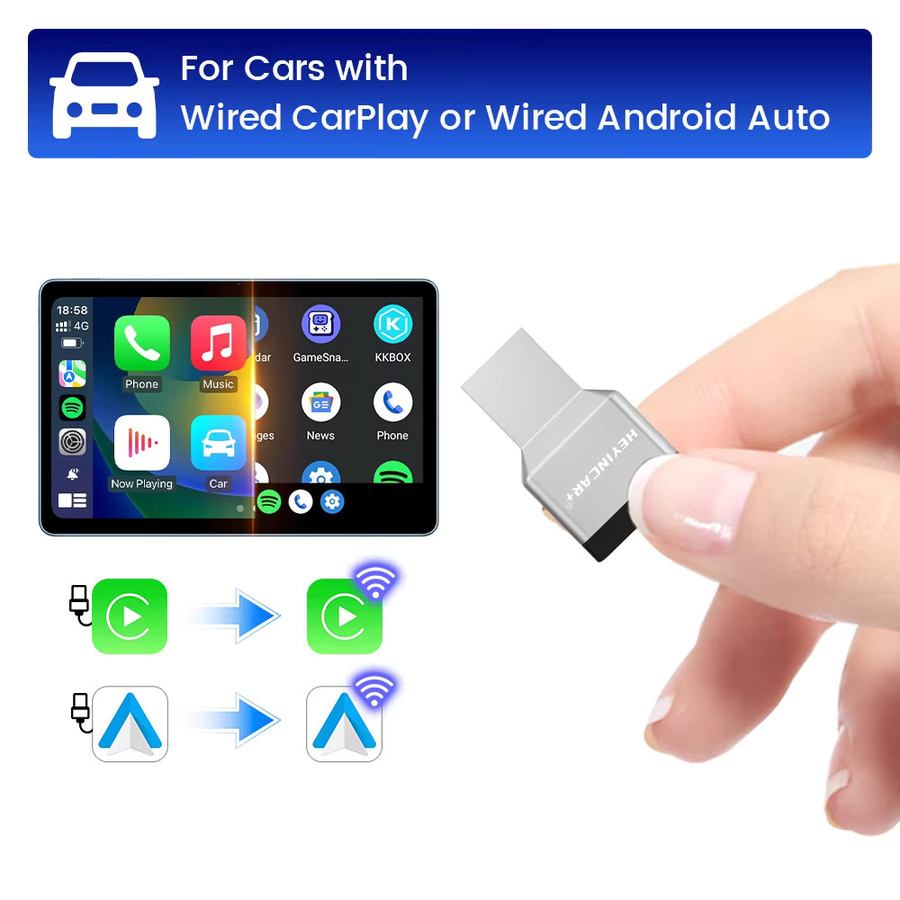 HEYINCAR Mini Wireless CarPlay und Android Auto Adapter 3.0 AI Box in Schwarz mit Wi-Fi für VW, Toyota, Nissan, Honda, Benz und Ford - Bild 4