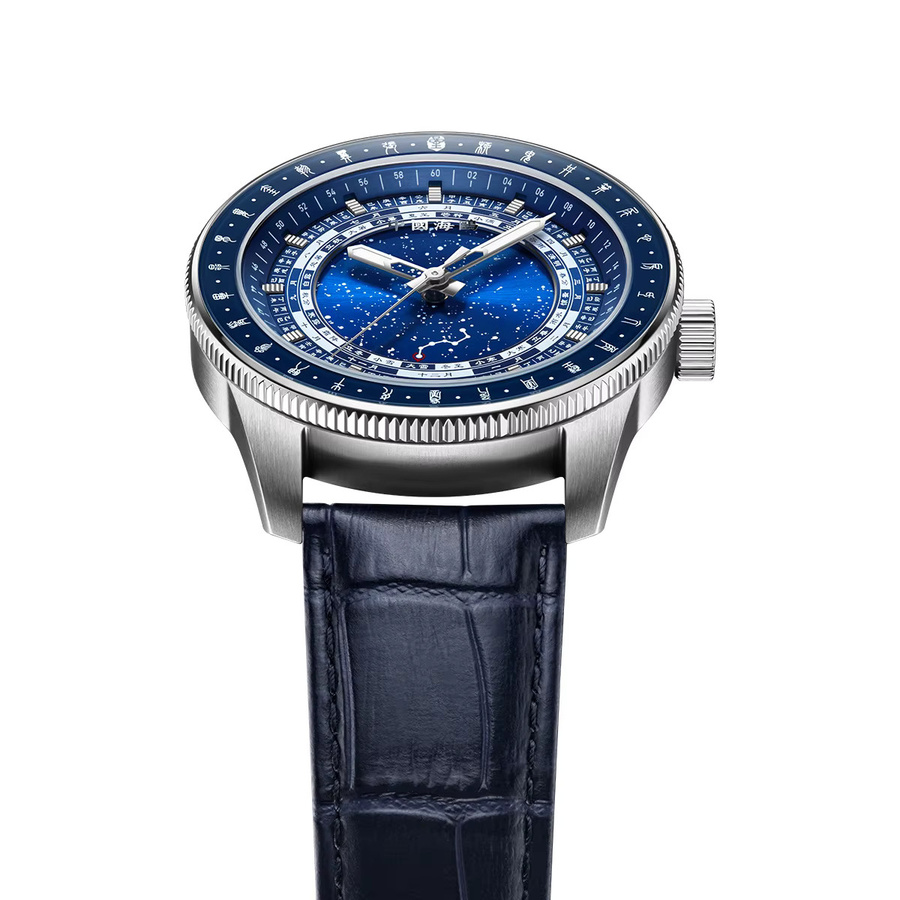 Seagull Armbanduhr, Automatik, Edelstahl, Blau, Leder, 42 mm, Herren - Bild 4