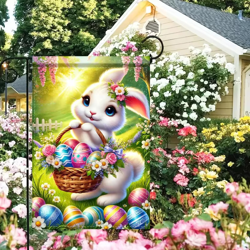 VIKAMA Gartenflagge mit Osterhasen-Ei-Muster für Frühling und Ostern, Mehrfarbig, B/H: 30 x 45 cm - Bild 4
