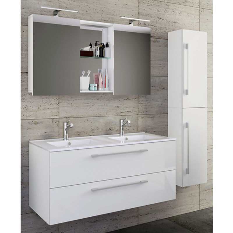 VCM Badmöbel-Set Budasi 4-teilig mit Doppelwaschbecken aus Keramik in Weiss - Bild 3