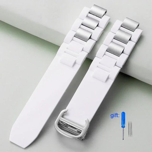 Uhrenarmband Silikon, Schwarz, Weiß, Herren - Bild 1