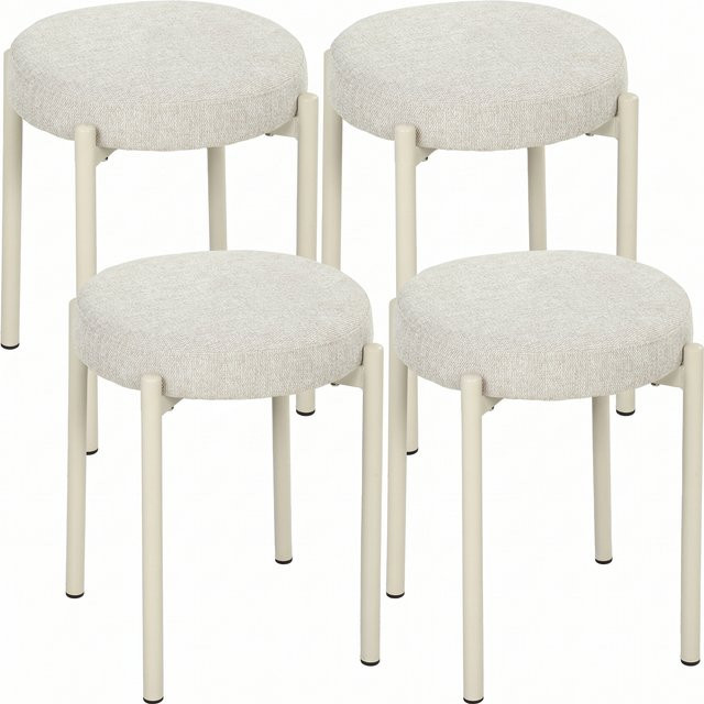 HOMCOM 4er Set Esszimmerhocker stapelbar in Leinenoptik mit Stahlbeinen, Cremeweiß - Bild 1