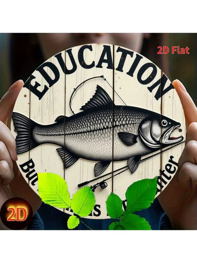Potdemiel Metall-Wandschild aus Eisen mit humorvollem Spruch Education Important But Fishing More Important in rustikalem Design, Breite: 19,8 cm, Höhe: 19,8 cm - Bild 6