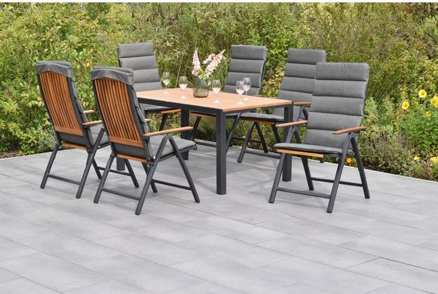 Merxx Athos Gartenmöbel Set 13-tlg mit Gartentisch und Kissen aus Akazie und Aluminium in Grau - Bild 1