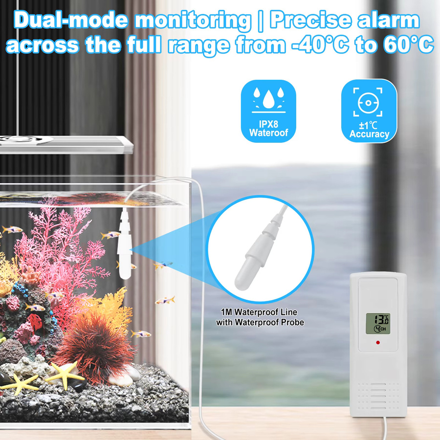 Urageuxy Drahtloser 12-in-1 Temperaturmonitor mit 8,3 Zoll Farbdisplay und Ton- sowie Lichtalarm in Weiß - Bild 2