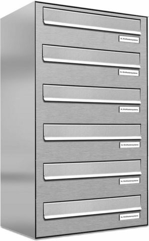 AL Briefkasten-System für 6 Parteien mit Zaundurchwurf, silberfarben, B/H/T: 153,317 x 69,0 x 27,5 cm - Bild 1