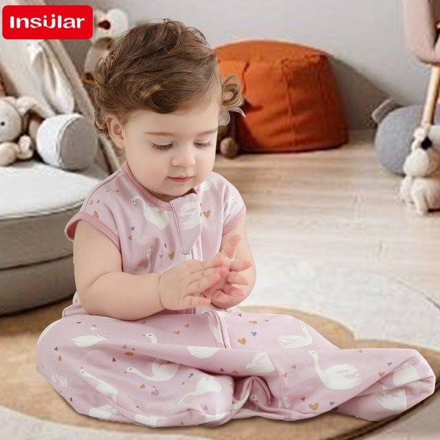 Ärmelloser Baby Schlafsack aus Baumwolle in Pink mit Zwei-Wege-Reißverschluss für Neugeborene und Kleinkinder - Bild 1