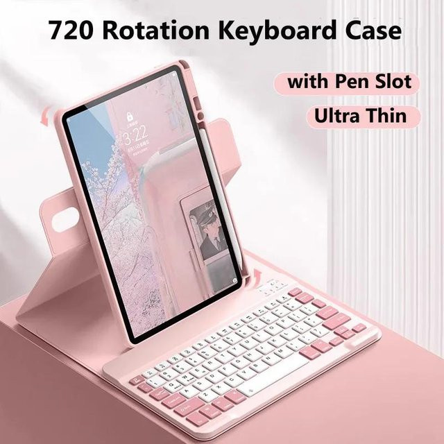 720 Grad drehbare Tastaturhülle für Samsung Galaxy Tab A11 Plus, S9, S8, S7, A8, S6 Lite, A9 Plus in Rosa - Bild 1