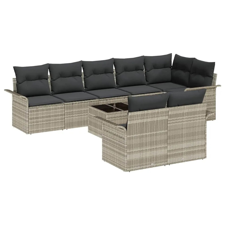 vidaXL 9-teiliges Gartensofa-Set aus Polyrattan in Grau mit Kissen und Ottomane für Garten, Balkon oder Terrasse - Bild 2