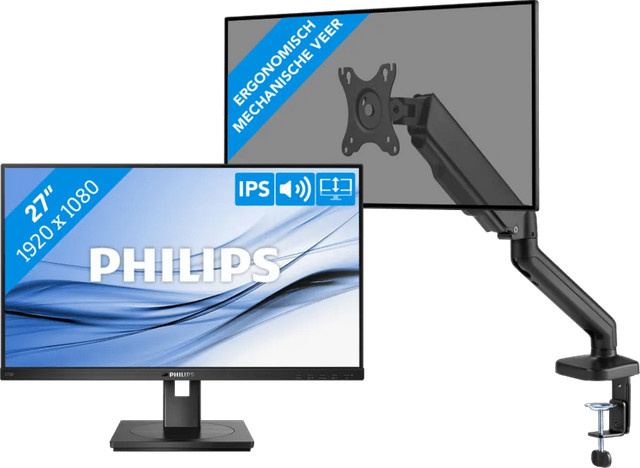 Philips 272B1G/00 Monitor mit BlueBuilt Gasfeder-Halterung für 1 Monitor, Full HD, Schwarz - Bild 1