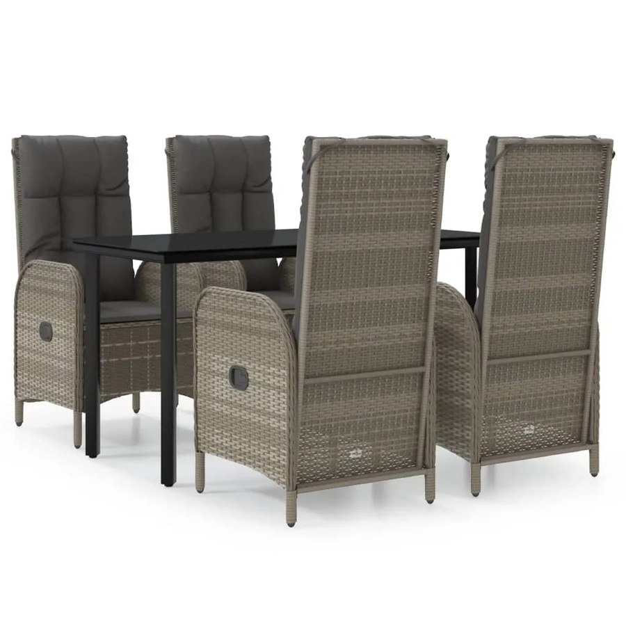 vidaXL 5-teilige Garten-Essgruppe aus Poly Rattan mit Kissen und Glastisch in Schwarz und Grau, B/T/H: 140 x 62,5 x 109 cm - Bild 2