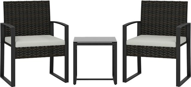 Furnicato Rattan Bistroset 3-teiliges Gartenmöbel-Set mit 2 Stühlen und Couchtisch in Cremeweiß - Bild 1