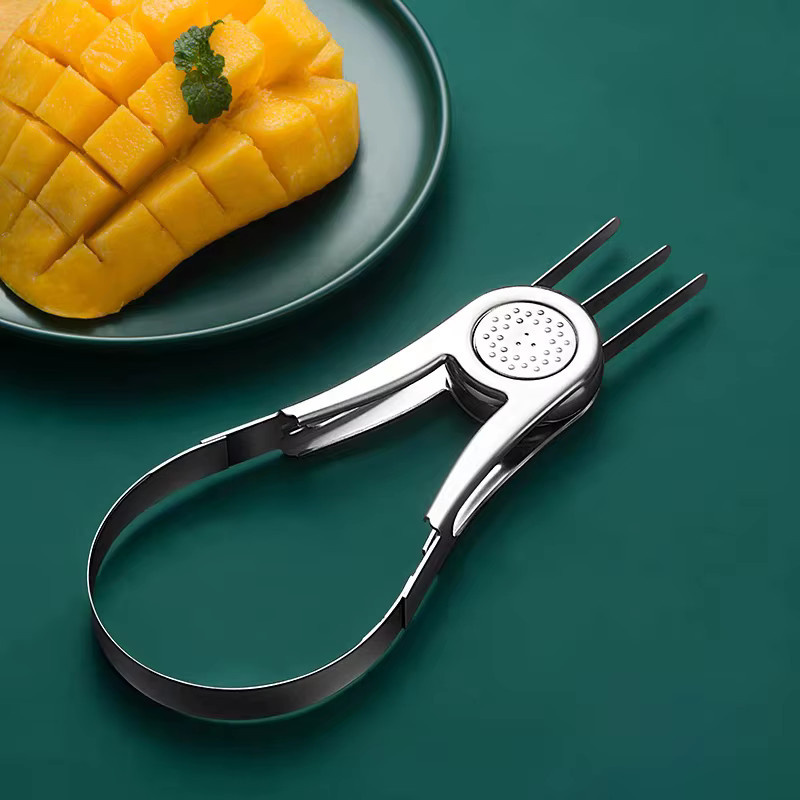 Mango Schäler und Slicer aus Edelstahl in Silber zum Schälen, Entkernen und Würfeln von Obst - Bild 3