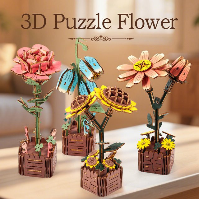 XYTLEZONE 3D-Blumen-Holzpuzzles, DIY-Modellbausatz, ab 14 Jahren - Bild 1