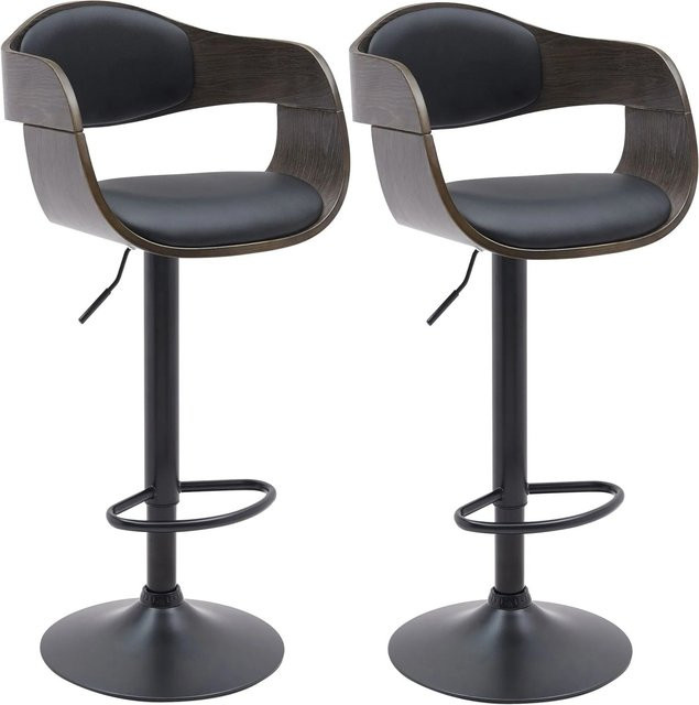 DELUKE 2er Set Barhocker NADAN aus Kunstleder in Schwarz-grau, höhenverstellbar und drehbar mit Lehne, B/T/H: 48 x 50 x 87 cm - Bild 1