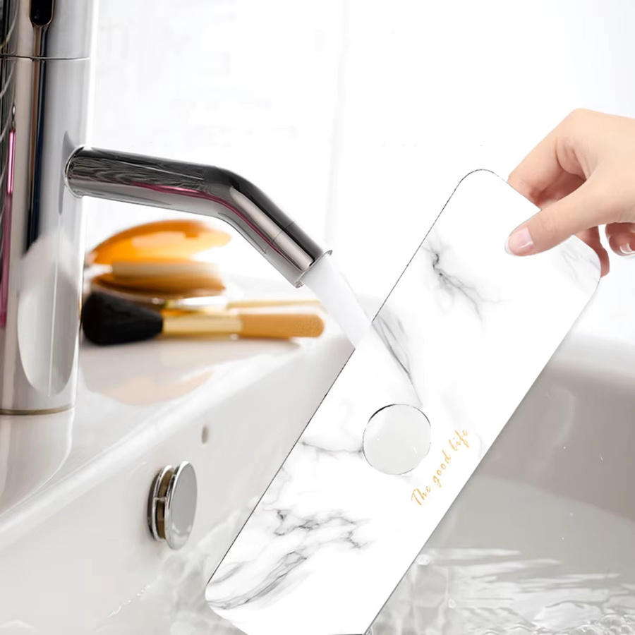 Saugfähige Kieselgur-Waschbeckenmatte als Spritzschutz für den Wasserhahn, Weiß, Rechteckig - Bild 2