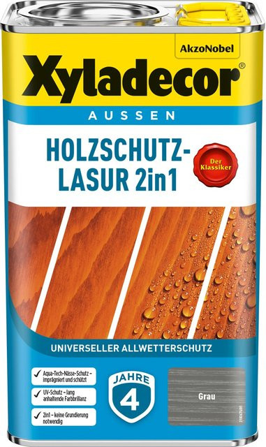 Xyladecor Holzschutz-Lasur 2in1 Wasserbasiert Grau 2,5 Liter - Bild 1