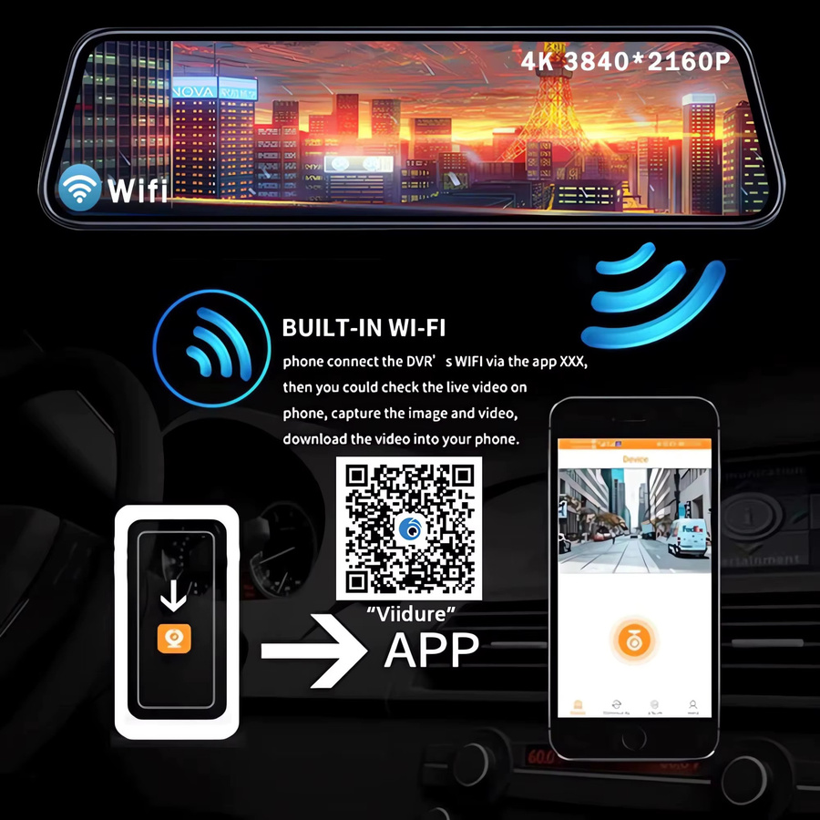 MYOLSD 4K Dash Cam Spiegel Dashcam mit Dual Objektiv, 10 Zoll IPS Bildschirm, GPS und Wi-Fi, Schwarz - Bild 4